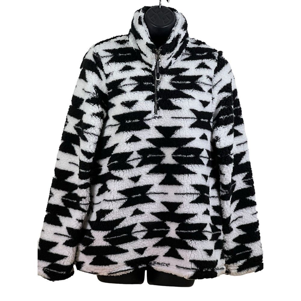 Roper Womens Black/White Polyester Polar Fleece Aztec Sweater sz M‎